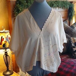 Embroidered Cream Kimono Top